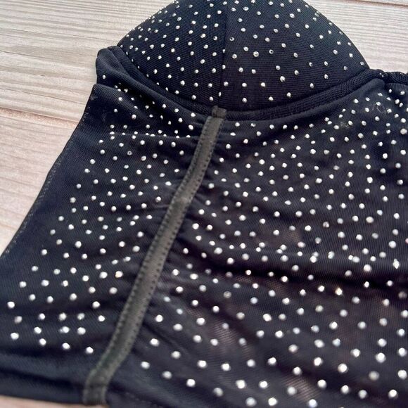 Top Chic Women's Black Spaghetti Strap Rhinestone Embellished Bustier Top Small - Picture 2 of 5